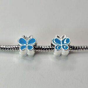 NWT! For Pandora Troll Charm Bracelet TWO Blue And Silver Color Butterfly Charms